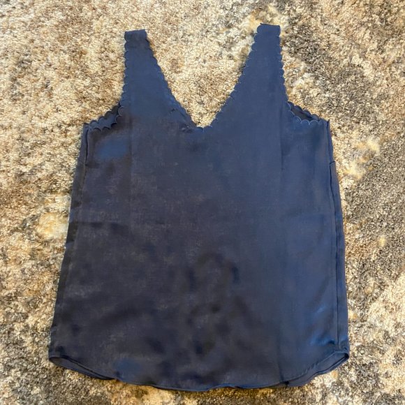 3/$15 Scalloped V-Neck Blue Blouse - Picture 3 of 3